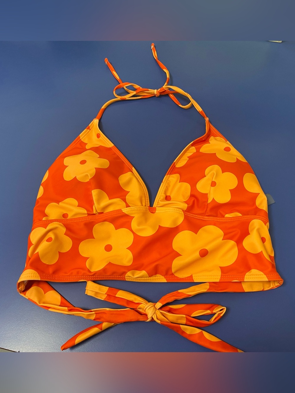Orange Floral Halter Bikini tankini Top string bikini tie swimsuit top size XL